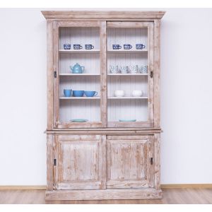 Dulap 2 usi panou glisant, Finisaj Gri Lemn Vintage, Lemn Masiv Brad, Colectia Rustic